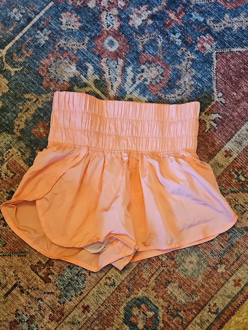 Free People Peach Elastic Smocked Waist Athletic Shorts